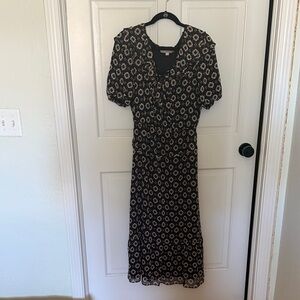 LOFT Black Midi Dress with Cream Floral Print